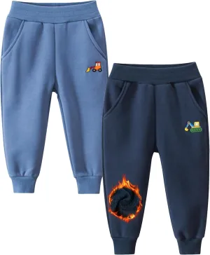 GFQLONG Toddler Boys 2 Pack Polar Fleece Jogger Sweatpants,Baby Winter Warm Pocket Lounging Bottoms