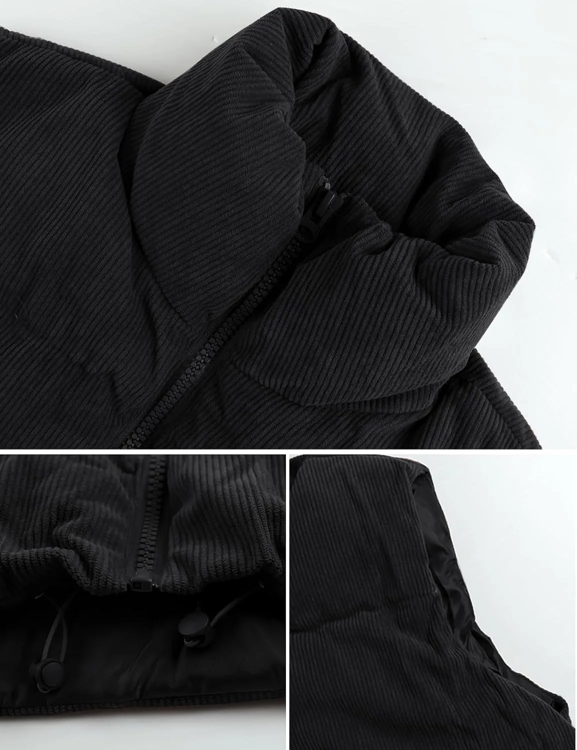 Gihuo Women's Corduroy Puffer Vest Cropped Stand Collar Zip Up Vest Quilted Sleeveless Jackets Gilet