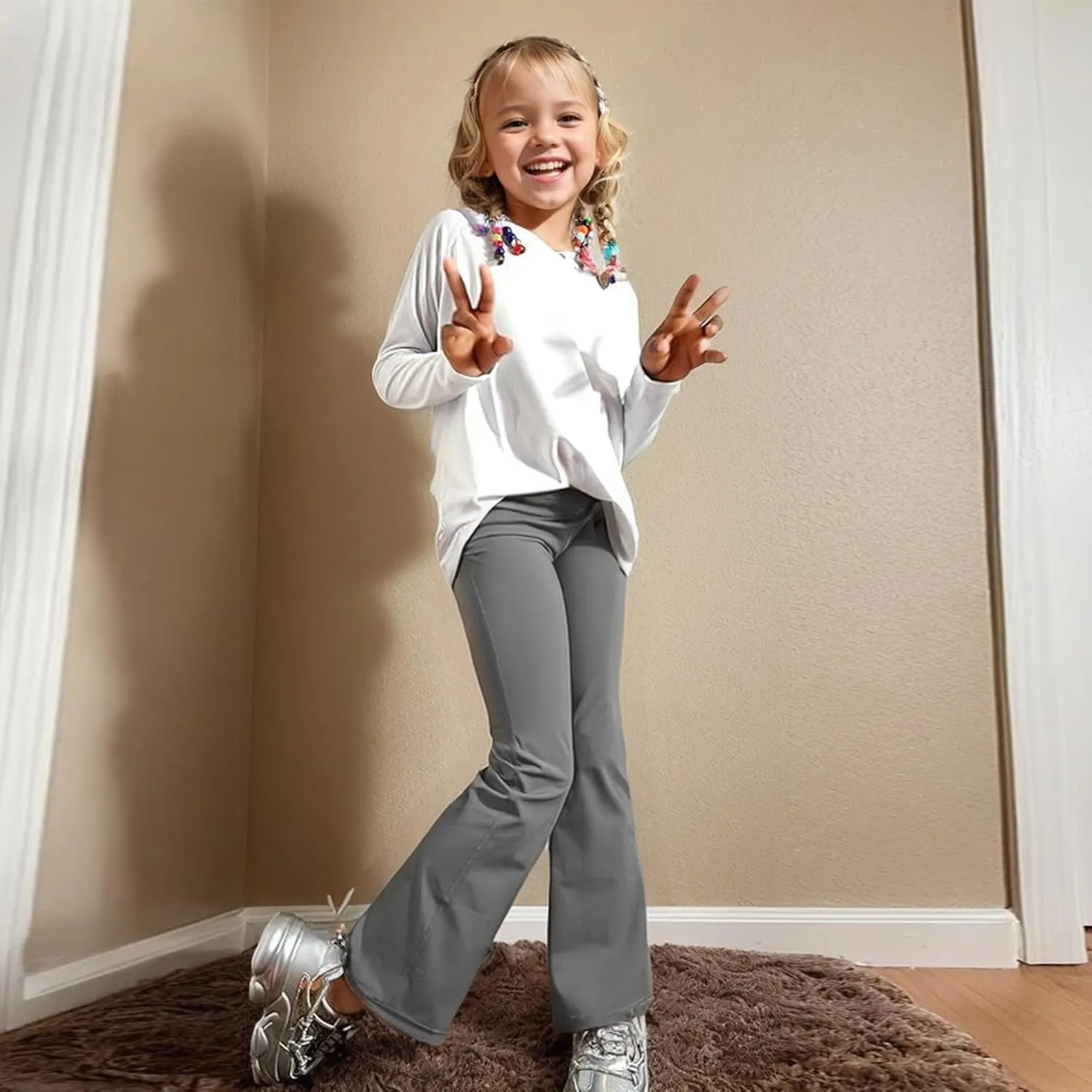 Girls Flare Pants Leggings Casual High Waisted Yoga Pants Kids Padded Bell Bottoms 5-13 Years