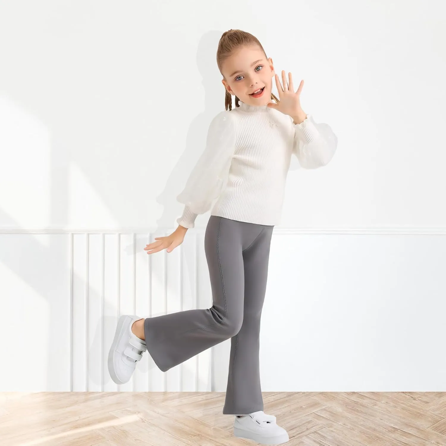 Girls Flare Pants Leggings Casual High Waisted Yoga Pants Kids Padded Bell Bottoms 5-13 Years