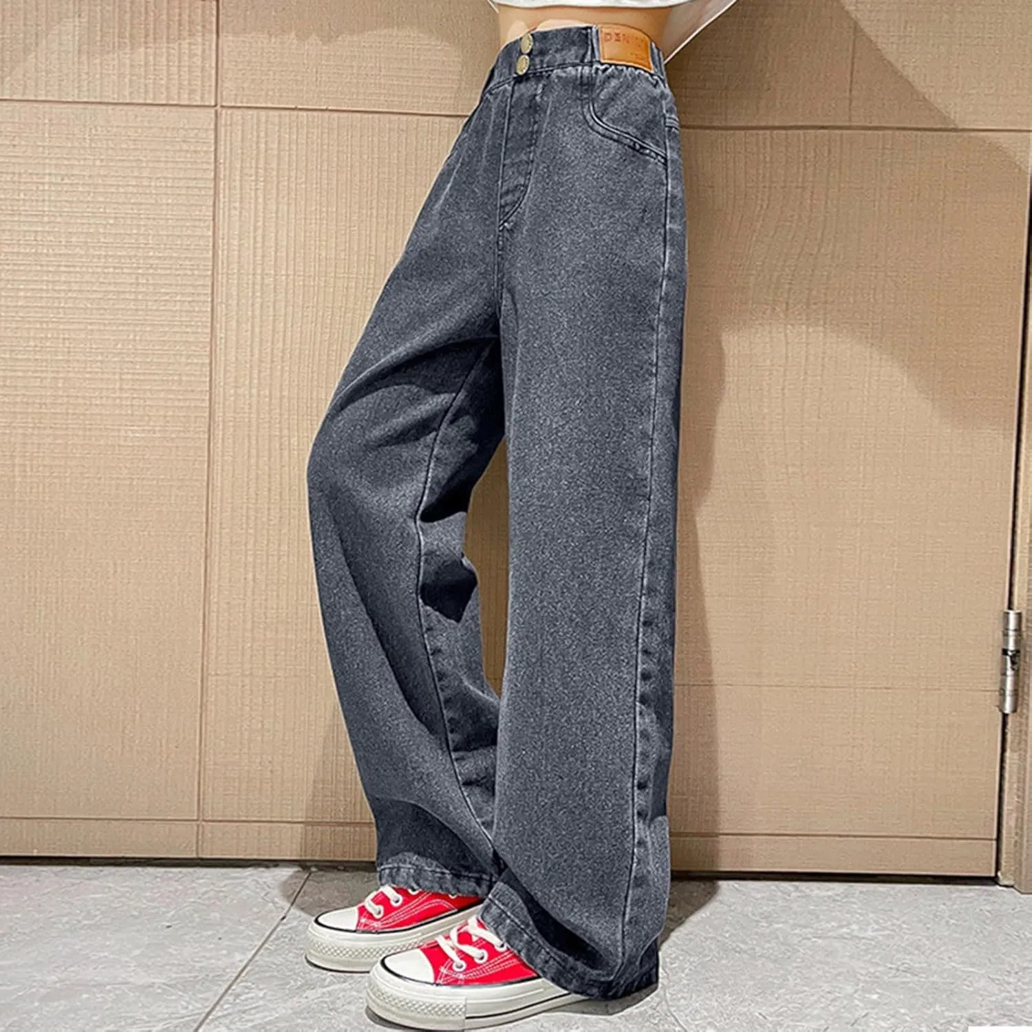 Girls Jeans Wide Leg Baggy Preppy Pants Straight Leg Wide Leg Pants Lightweight Exercise Casual Vintage Workout Loose