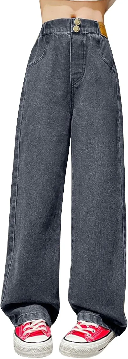 Girls Jeans Wide Leg Baggy Preppy Pants Straight Leg Wide Leg Pants Lightweight Exercise Casual Vintage Workout Loose