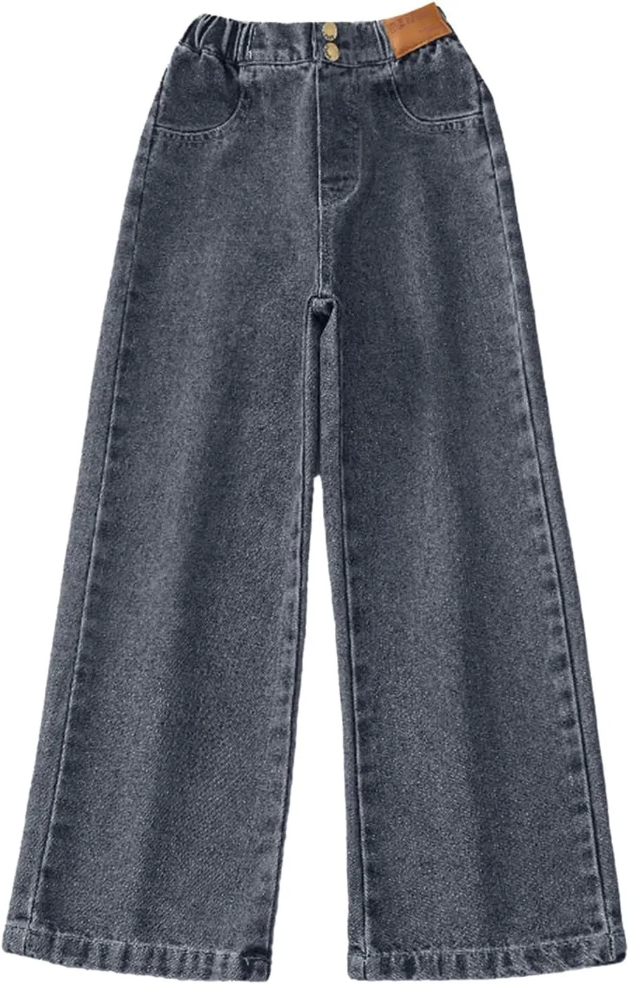 Girls Jeans Wide Leg Baggy Preppy Pants Straight Leg Wide Leg Pants Lightweight Exercise Casual Vintage Workout Loose