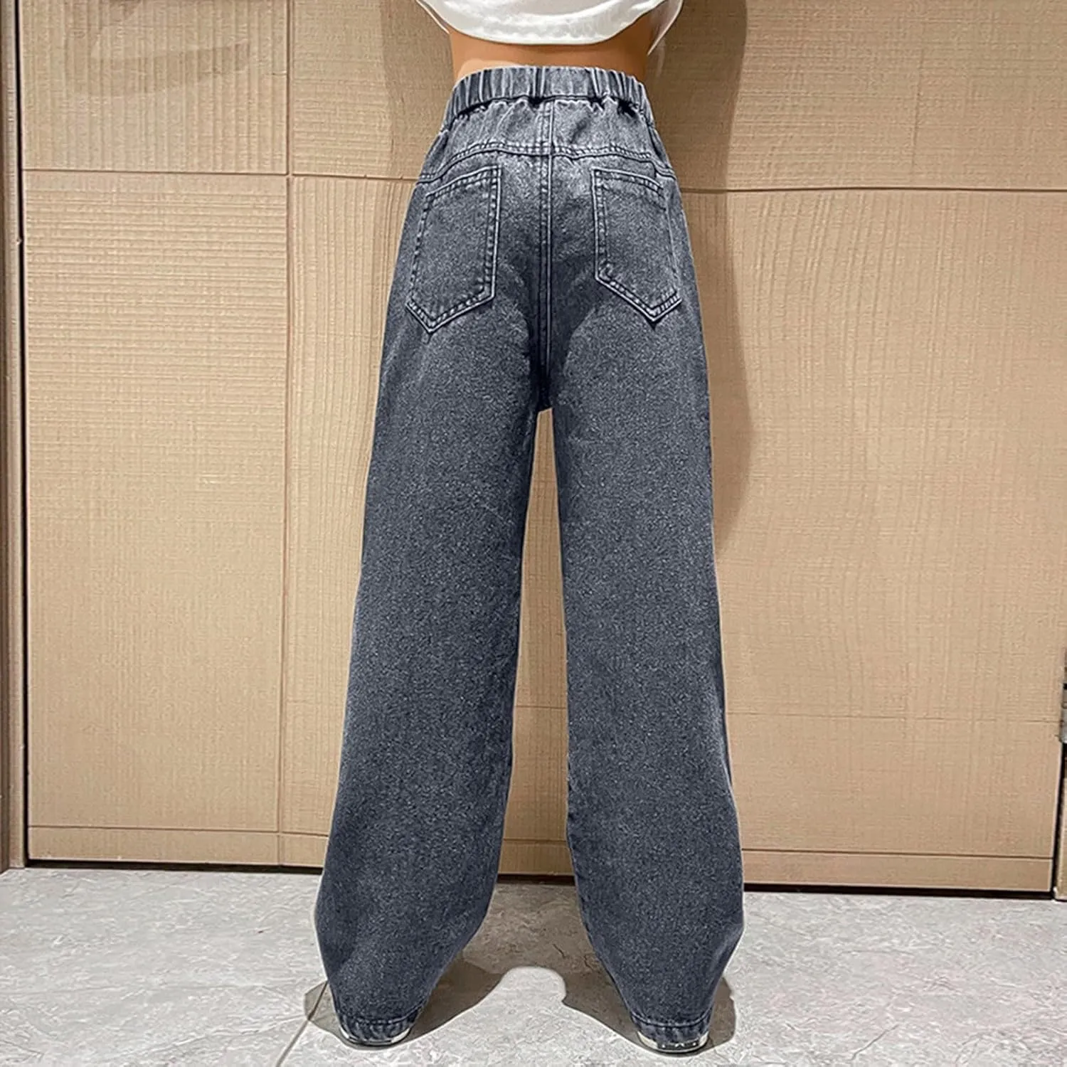 Girls Jeans Wide Leg Baggy Preppy Pants Straight Leg Wide Leg Pants Lightweight Exercise Casual Vintage Workout Loose