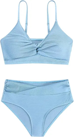 Girls' Swimsuits 2 Piece Bikini Set Solid Color Twist Cross Spaghetti Straps Bathing Suit Teen Swimwear with Chest Pad