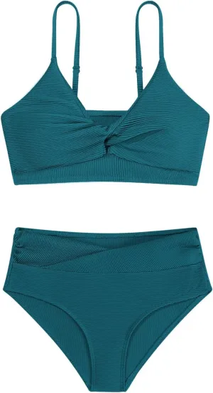 Girls' Swimsuits 2 Piece Bikini Set Solid Color Twist Cross Spaghetti Straps Bathing Suit Teen Swimwear with Chest Pad