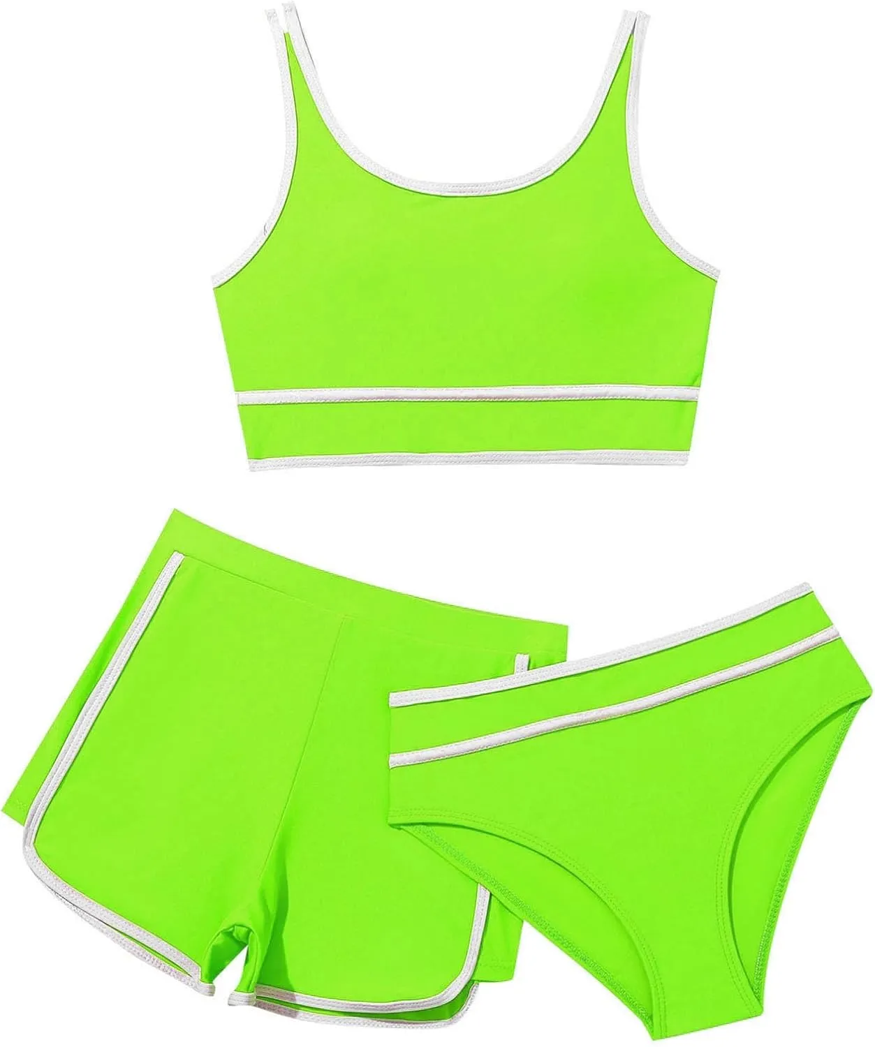 Girls Swimsuits 3 Piece Bathing Suit Kids Quick Dry Bikini Set with High Waist Sporty Shorts Beach Swimwear for Teen