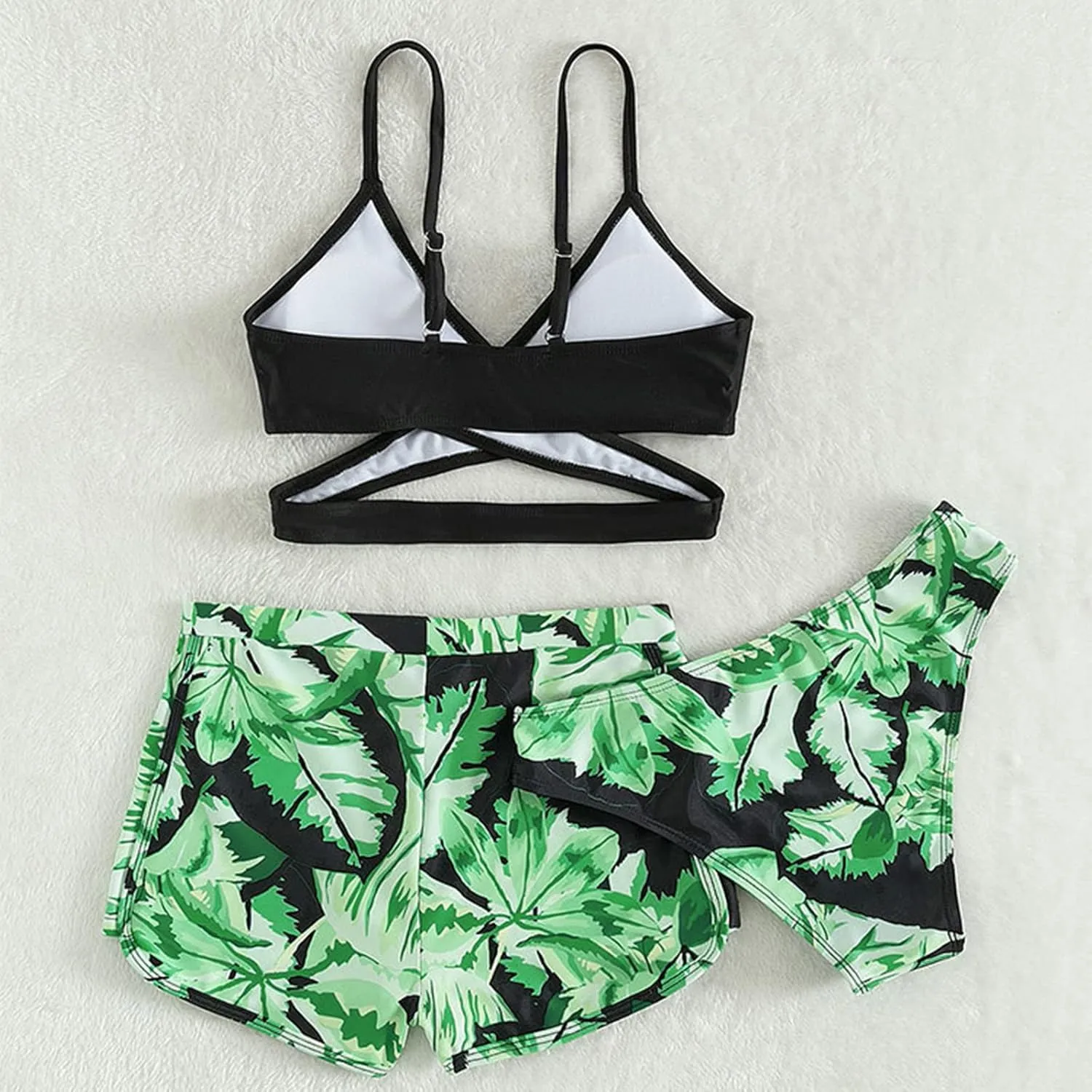 Girls Swimsuits 3 Piece Bathing Suit Kids Quick Dry Bikini Set with High Waist Sporty Shorts Beach Swimwear for Teen
