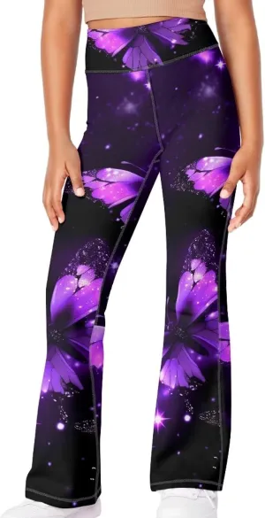 Girls Yoga Pants High-Waisted Wide Leg Flared Leggings for Children 5-14 Years Cute Bell Bottoms