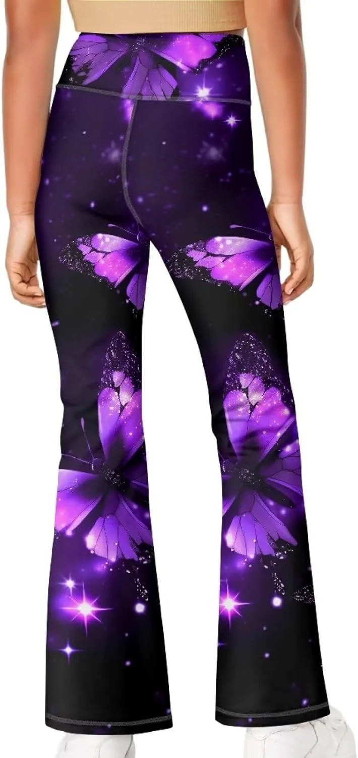 Girls Yoga Pants High-Waisted Wide Leg Flared Leggings for Children 5-14 Years Cute Bell Bottoms