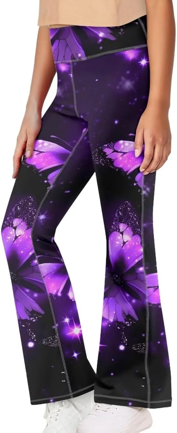 Girls Yoga Pants High-Waisted Wide Leg Flared Leggings for Children 5-14 Years Cute Bell Bottoms