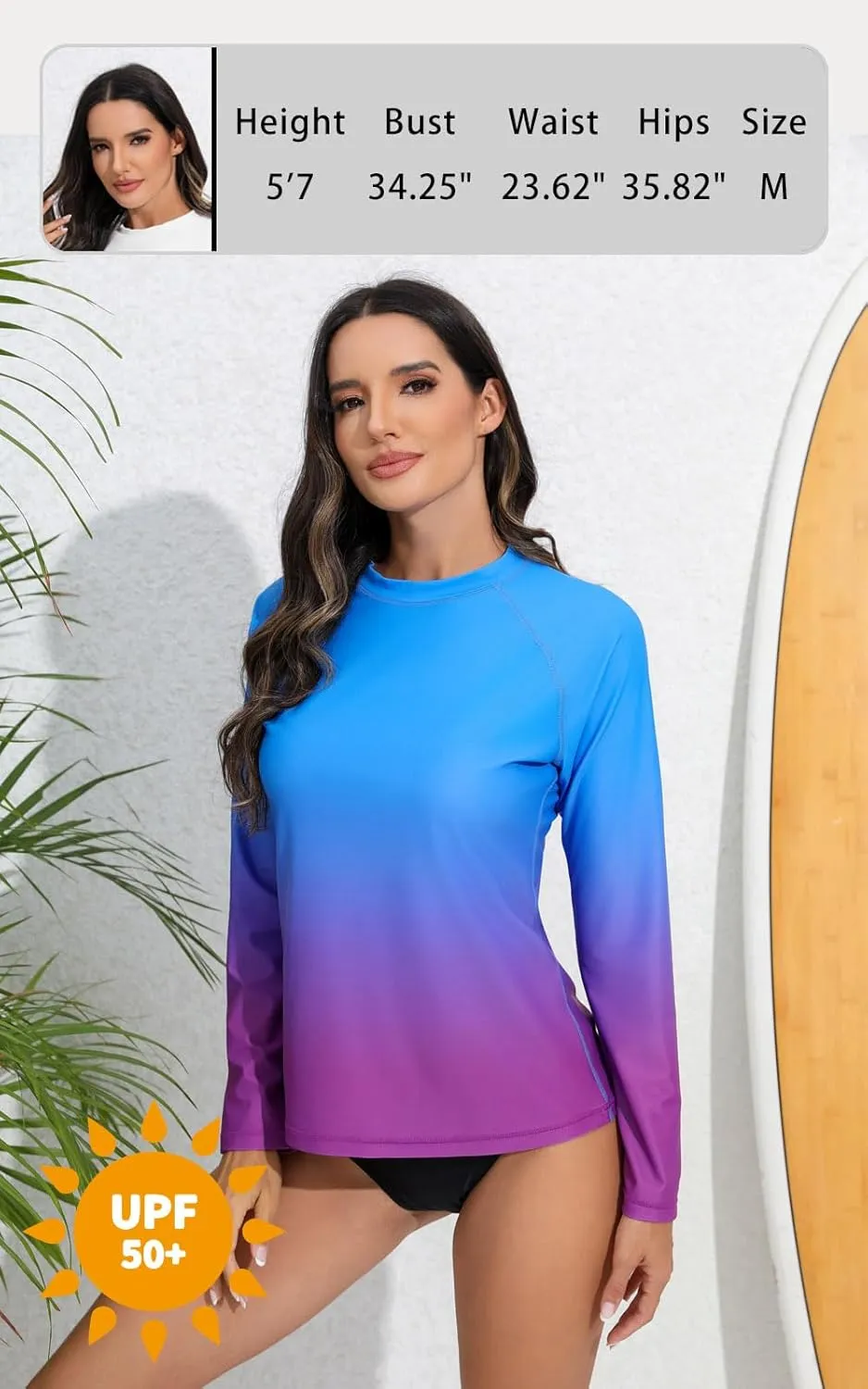 Halcurt Women's Long Sleeve Rash Guard Swim Top UPF50  SPF Sun Protection Swimsuit Quick Dry Bathing Suit
