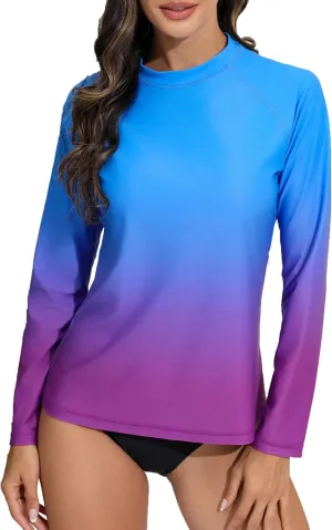 Halcurt Women's Long Sleeve Rash Guard Swim Top UPF50  SPF Sun Protection Swimsuit Quick Dry Bathing Suit