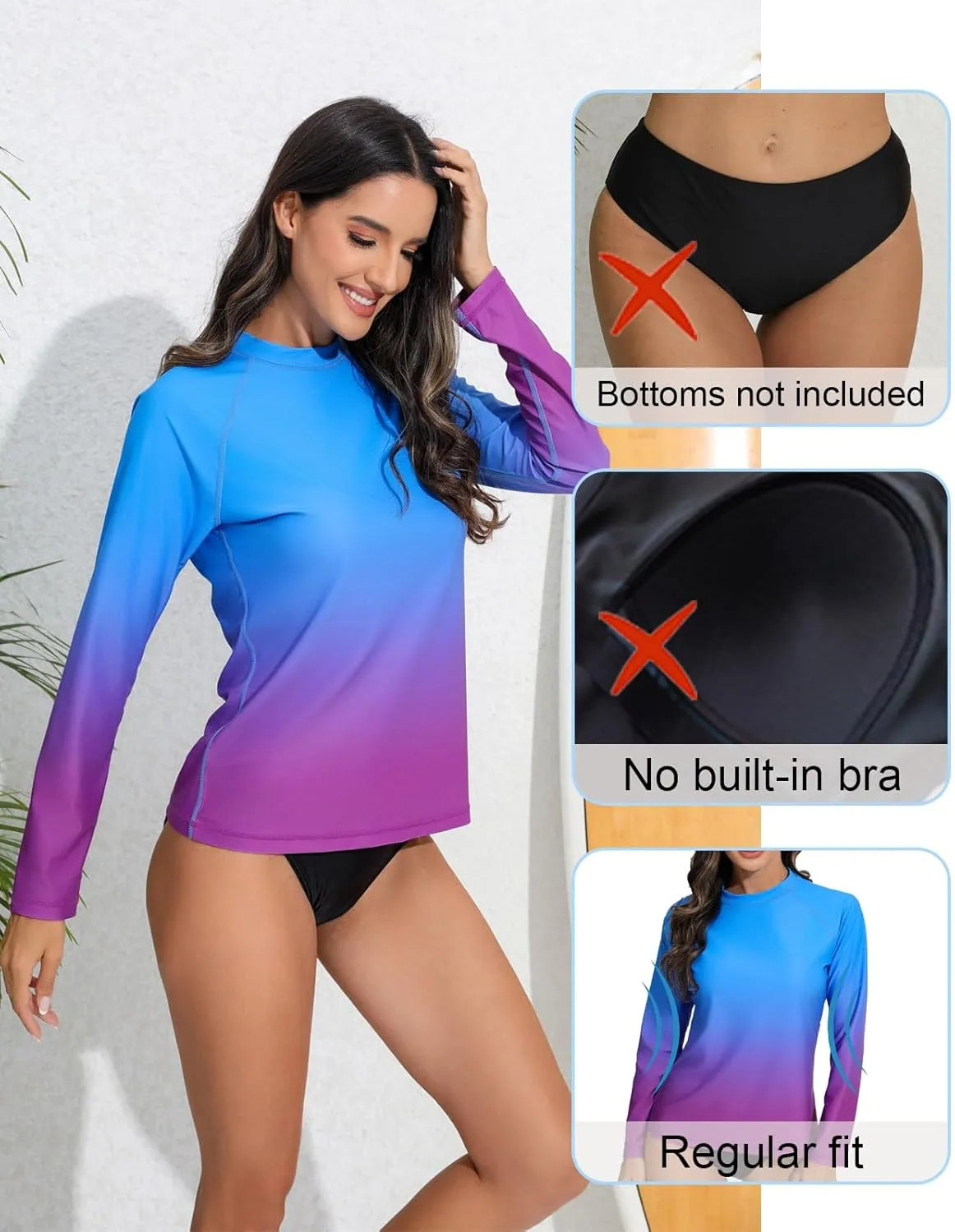 Halcurt Women's Long Sleeve Rash Guard Swim Top UPF50  SPF Sun Protection Swimsuit Quick Dry Bathing Suit
