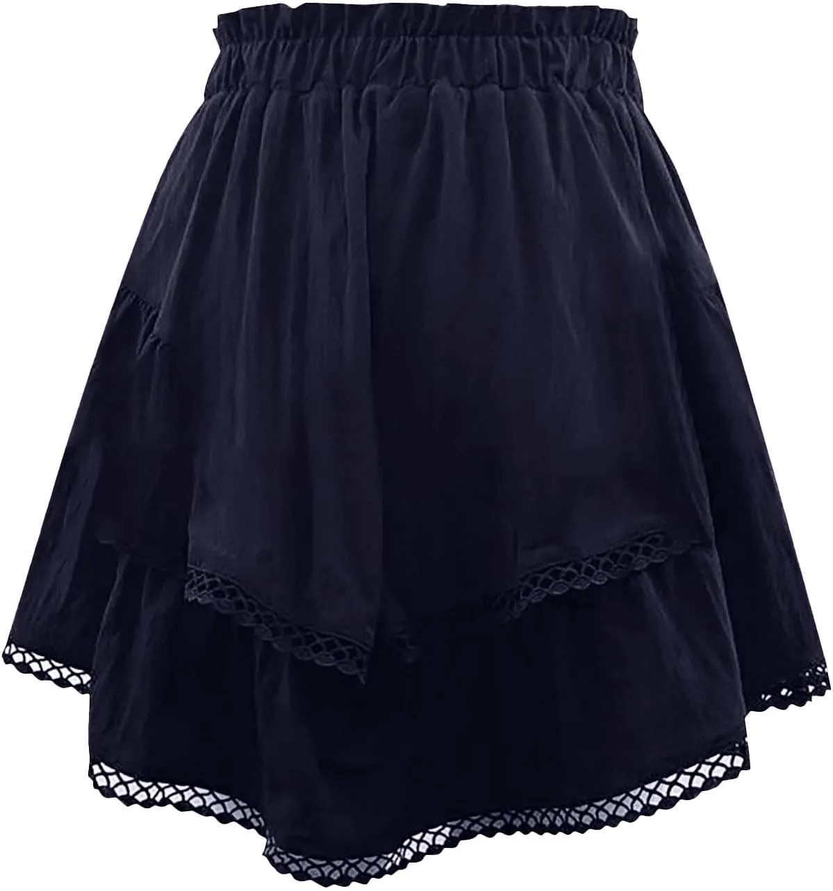 High Waisted Skirt for Women Hollow Out Pleated Ruffles A-Line Knee Length Flowy Casual Midi Skirts Summer Streetwear