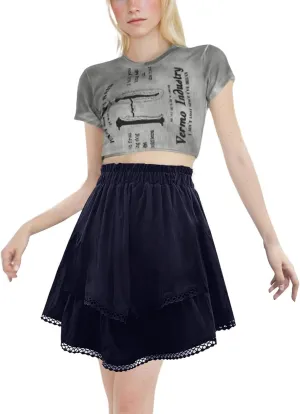 High Waisted Skirt for Women Hollow Out Pleated Ruffles A-Line Knee Length Flowy Casual Midi Skirts Summer Streetwear