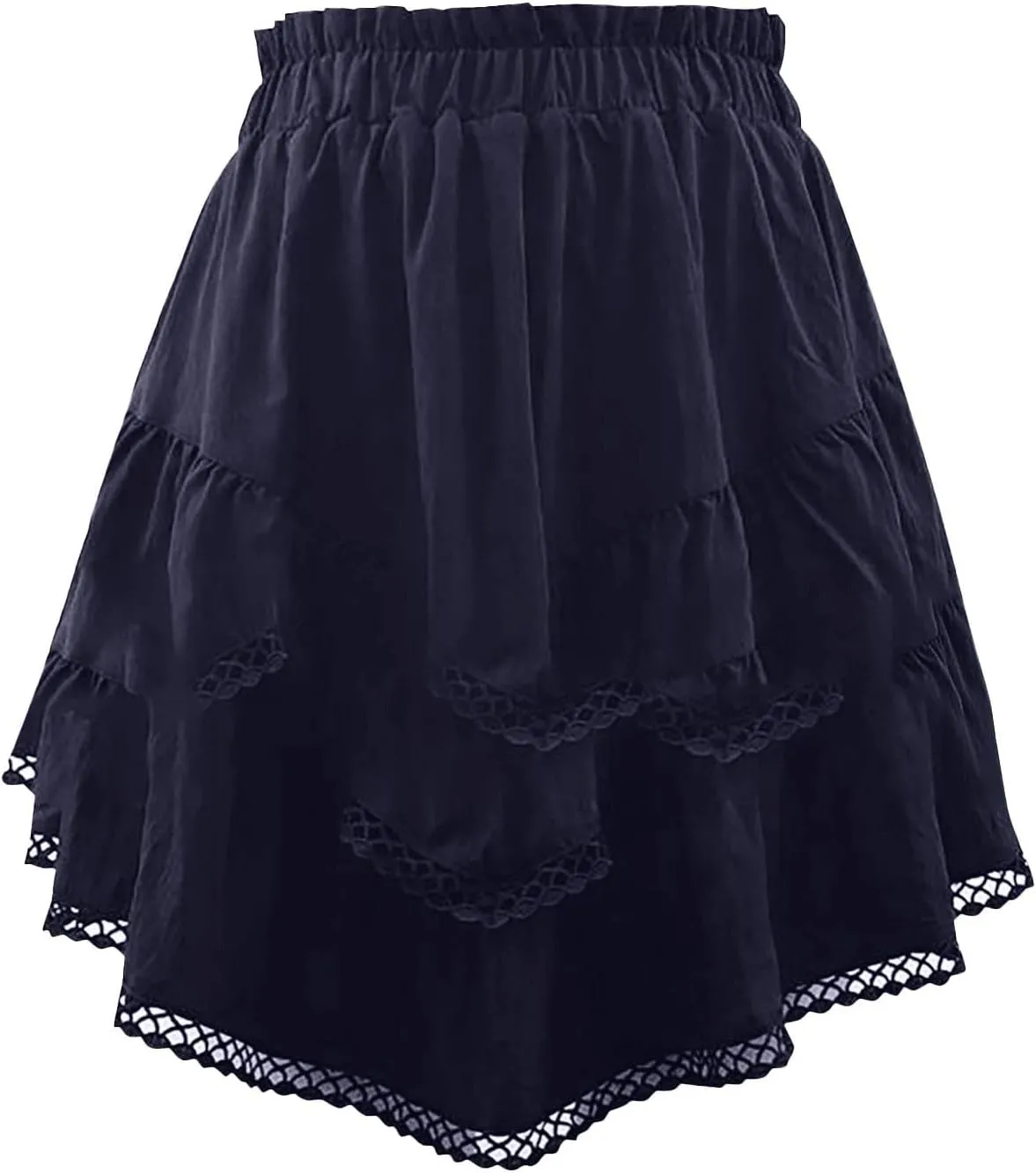 High Waisted Skirt for Women Hollow Out Pleated Ruffles A-Line Knee Length Flowy Casual Midi Skirts Summer Streetwear