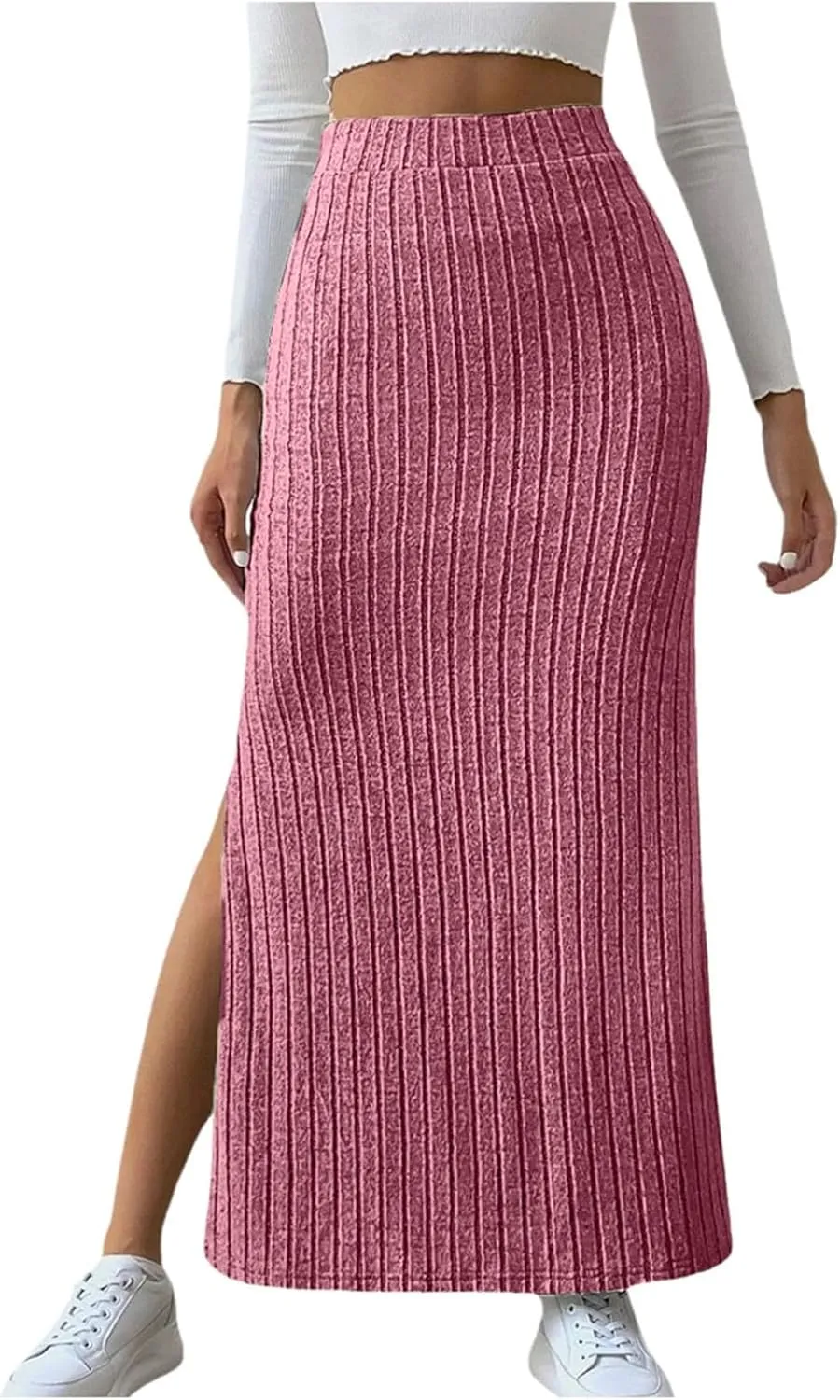 High Waisted Skirts for Women Tummy Control Split Solid Slim Fit Casual Long Skirts for Going Out Vacation Clothes