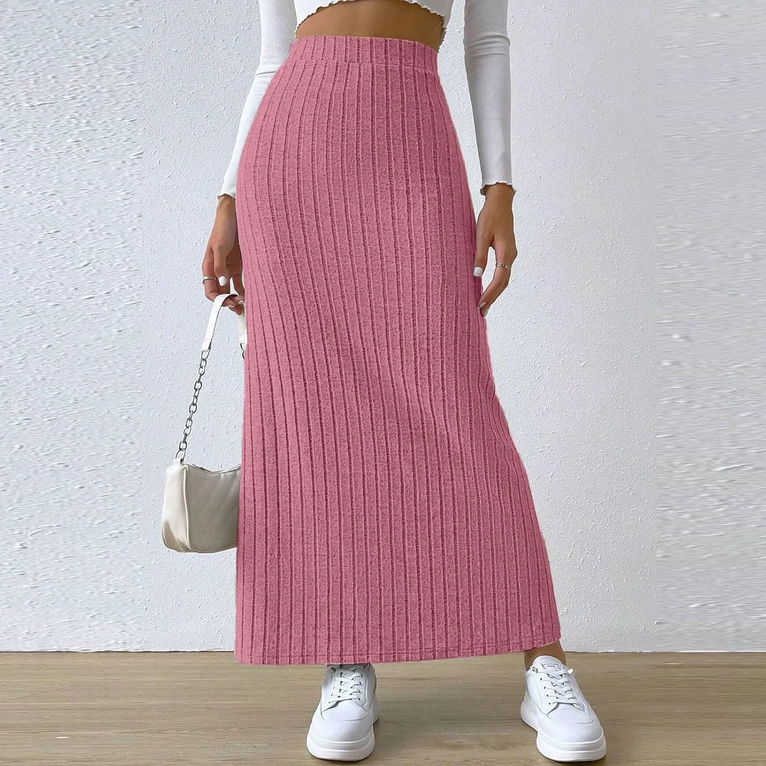 High Waisted Skirts for Women Tummy Control Split Solid Slim Fit Casual Long Skirts for Going Out Vacation Clothes