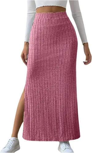 High Waisted Skirts for Women Tummy Control Split Solid Slim Fit Casual Long Skirts for Going Out Vacation Clothes