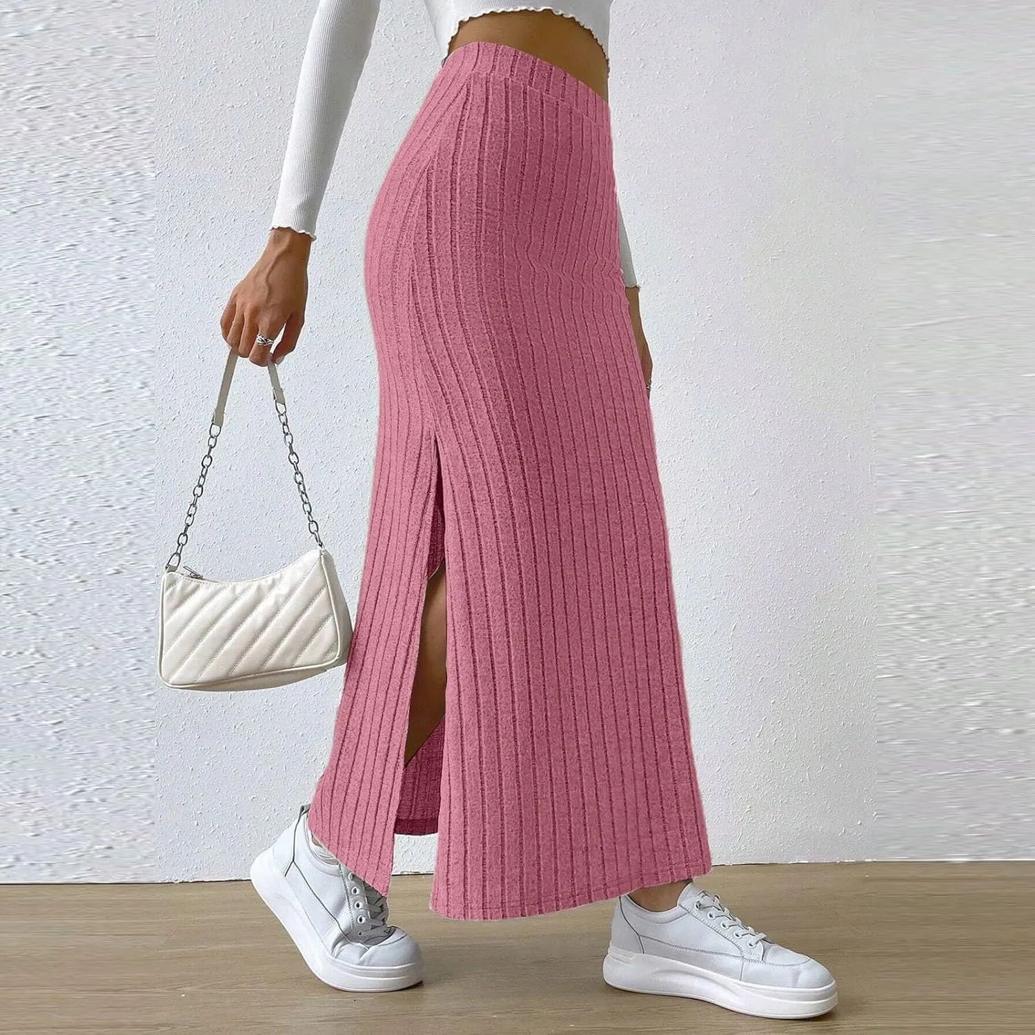 High Waisted Skirts for Women Tummy Control Split Solid Slim Fit Casual Long Skirts for Going Out Vacation Clothes