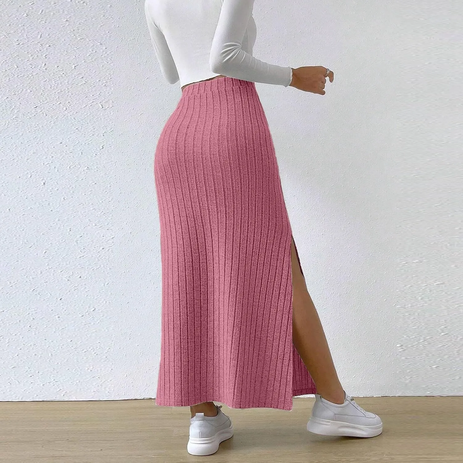 High Waisted Skirts for Women Tummy Control Split Solid Slim Fit Casual Long Skirts for Going Out Vacation Clothes