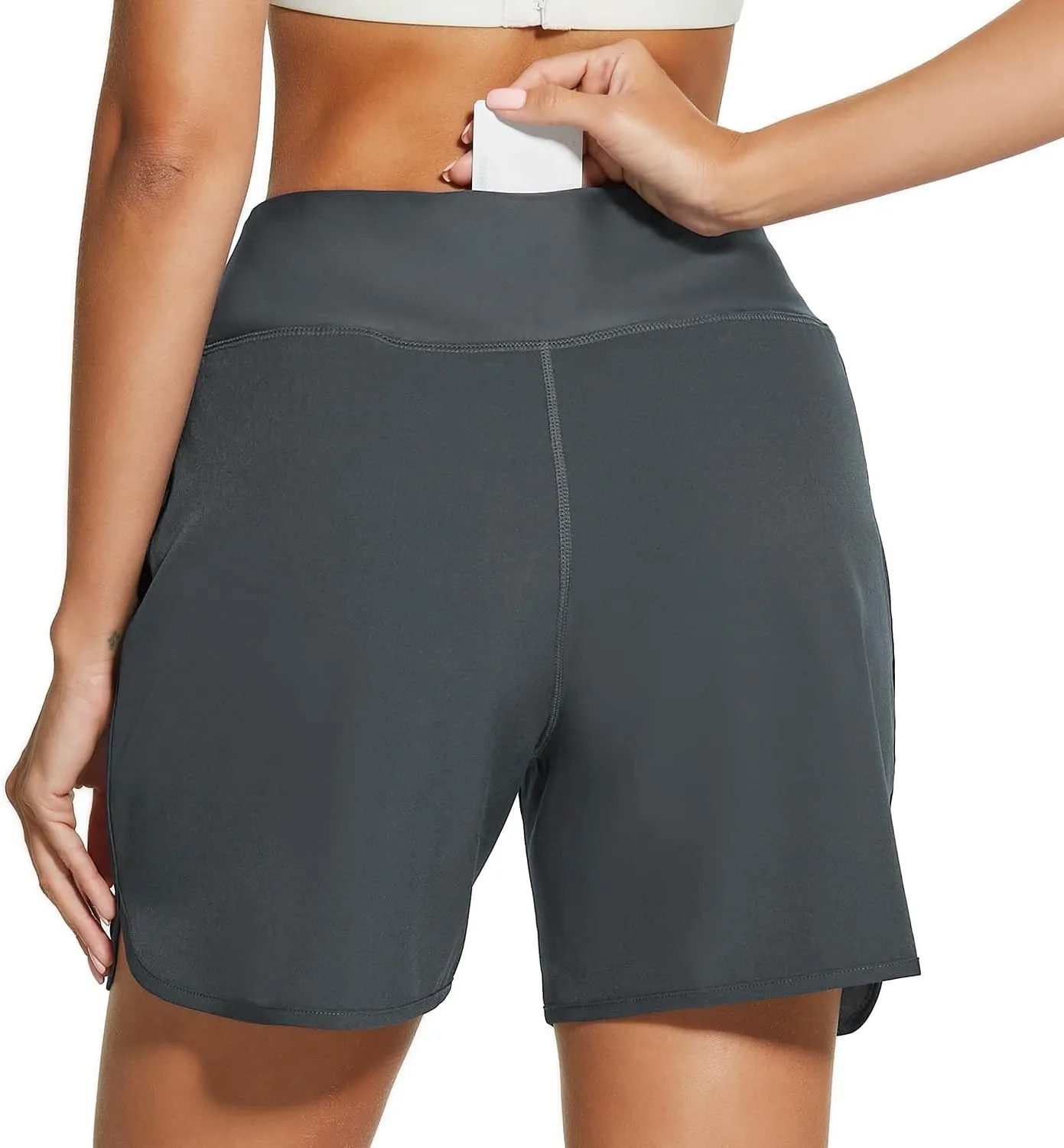 HODOSPORTS Women's 5'' High Waisted Swim Board Shorts with Pockets Liner Quick Dry Swimsuit Bottoms Trunks
