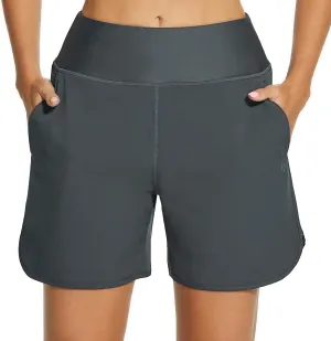 HODOSPORTS Women's 5'' High Waisted Swim Board Shorts with Pockets Liner Quick Dry Swimsuit Bottoms Trunks