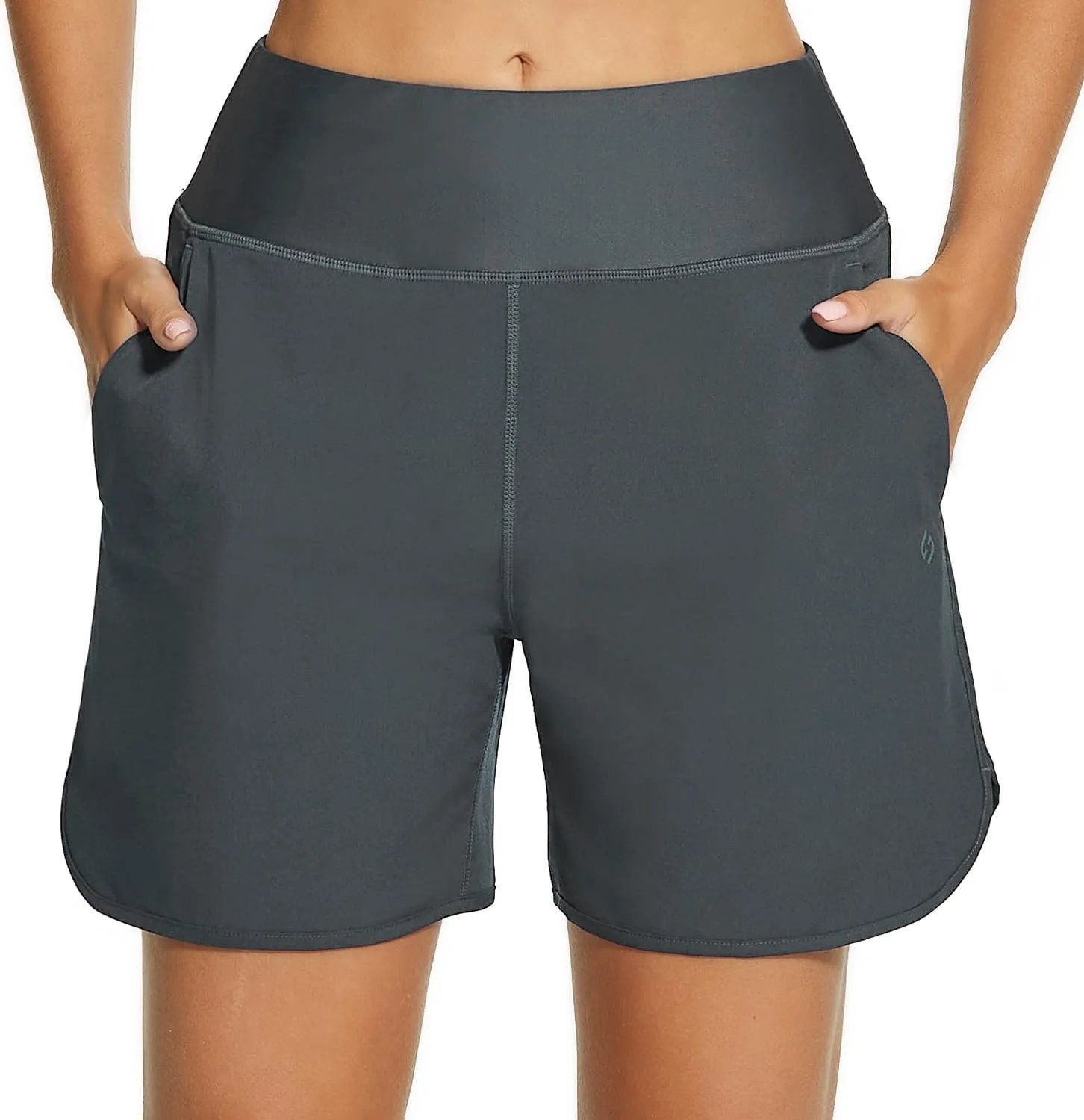 HODOSPORTS Women's 5'' High Waisted Swim Board Shorts with Pockets Liner Quick Dry Swimsuit Bottoms Trunks