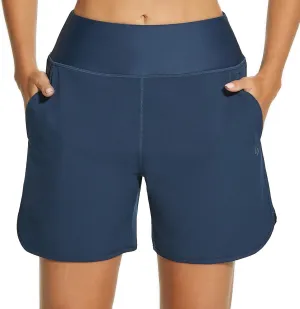 HODOSPORTS Women's 5'' High Waisted Swim Board Shorts with Pockets Liner Quick Dry Swimsuit Bottoms Trunks