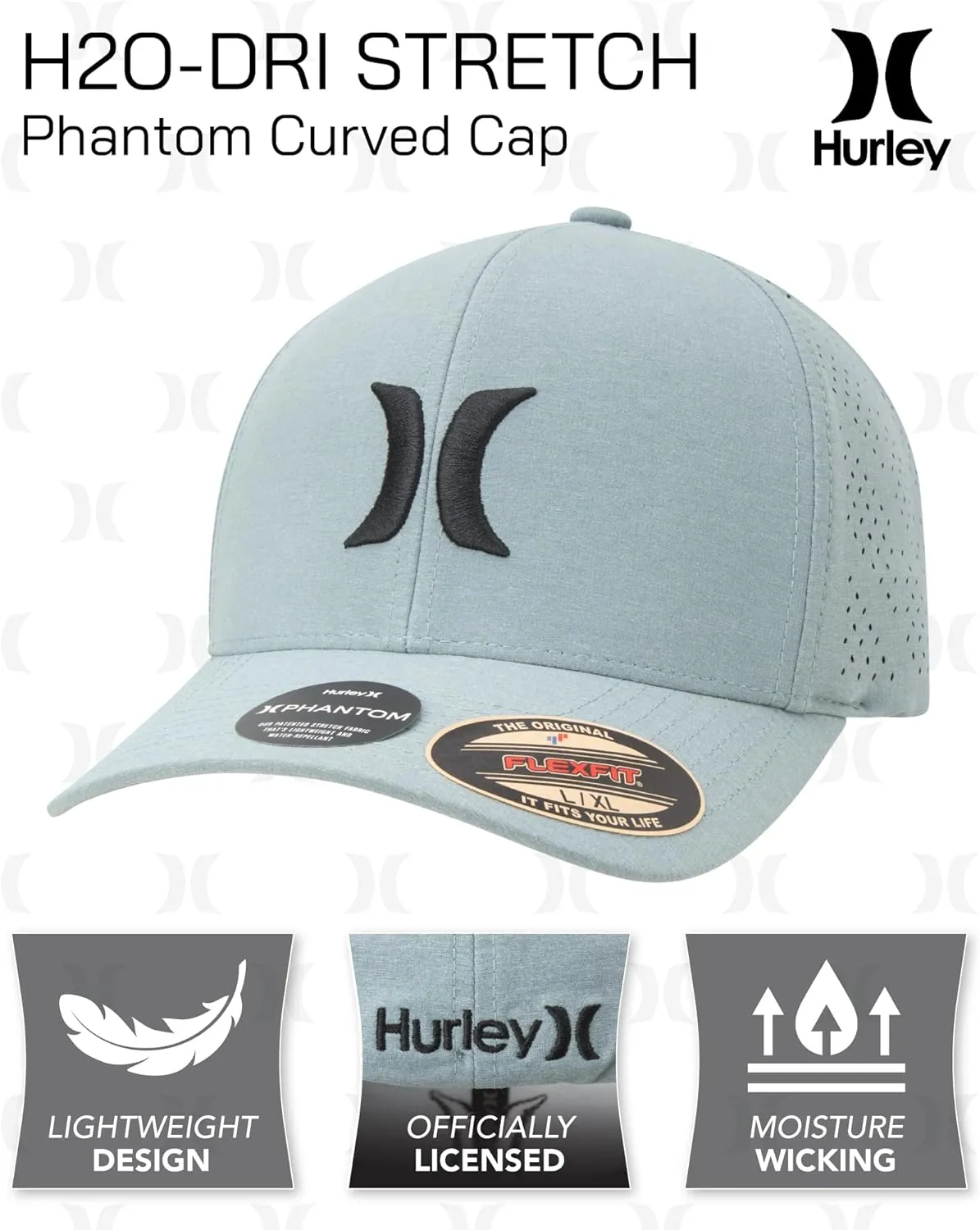 Hurley Men's Caps - Flexfit and Quick-Dry Phantom Curved Baseball Caps for Men - Classic Mens Trucker Hats (S-XL)
