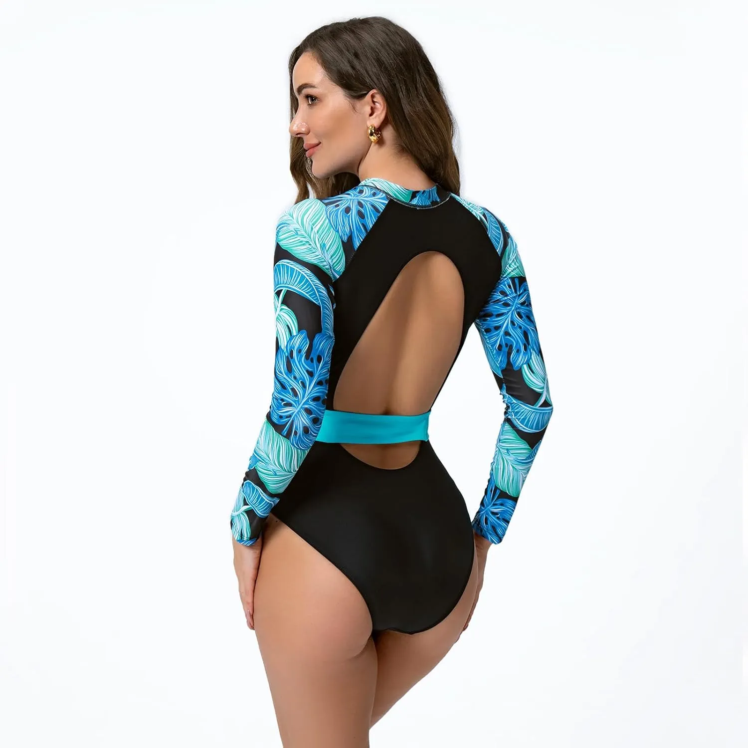 IBTOM CASTLE Women Rash Guard Long Sleeve One Piece Swimsuit UV Protection Zipper Swimwear Tummy Control Surfing Bathing Suit