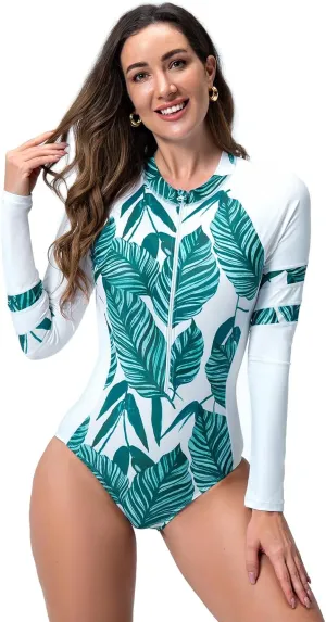 IDOPIP Rash Guard for Women Long Sleeve UV Sun Protection Rash Guard Shirt One Piece Swimsuit Zip Surfing Bathing Suit UPF 50