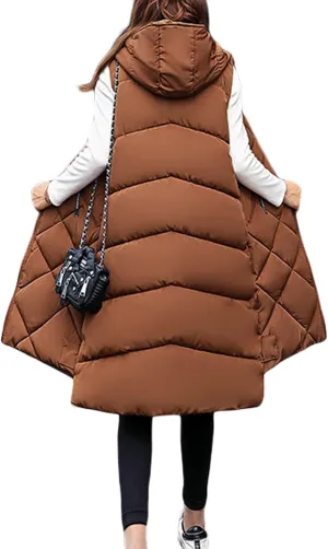 IMISSILLEB Women's Long Puffer Vest Hooded Coats Thick Sleeveless Full-Zip Jacket Fall Winter Coat Outerwear with Pockets