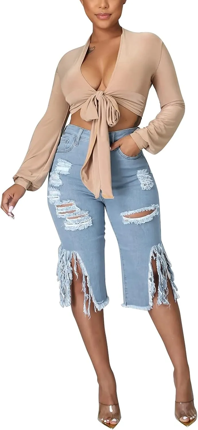 Jean Shorts Womens High Waisted Casual Women Bottoms Short Jeans Summer Pants Ripped Trousers Pants