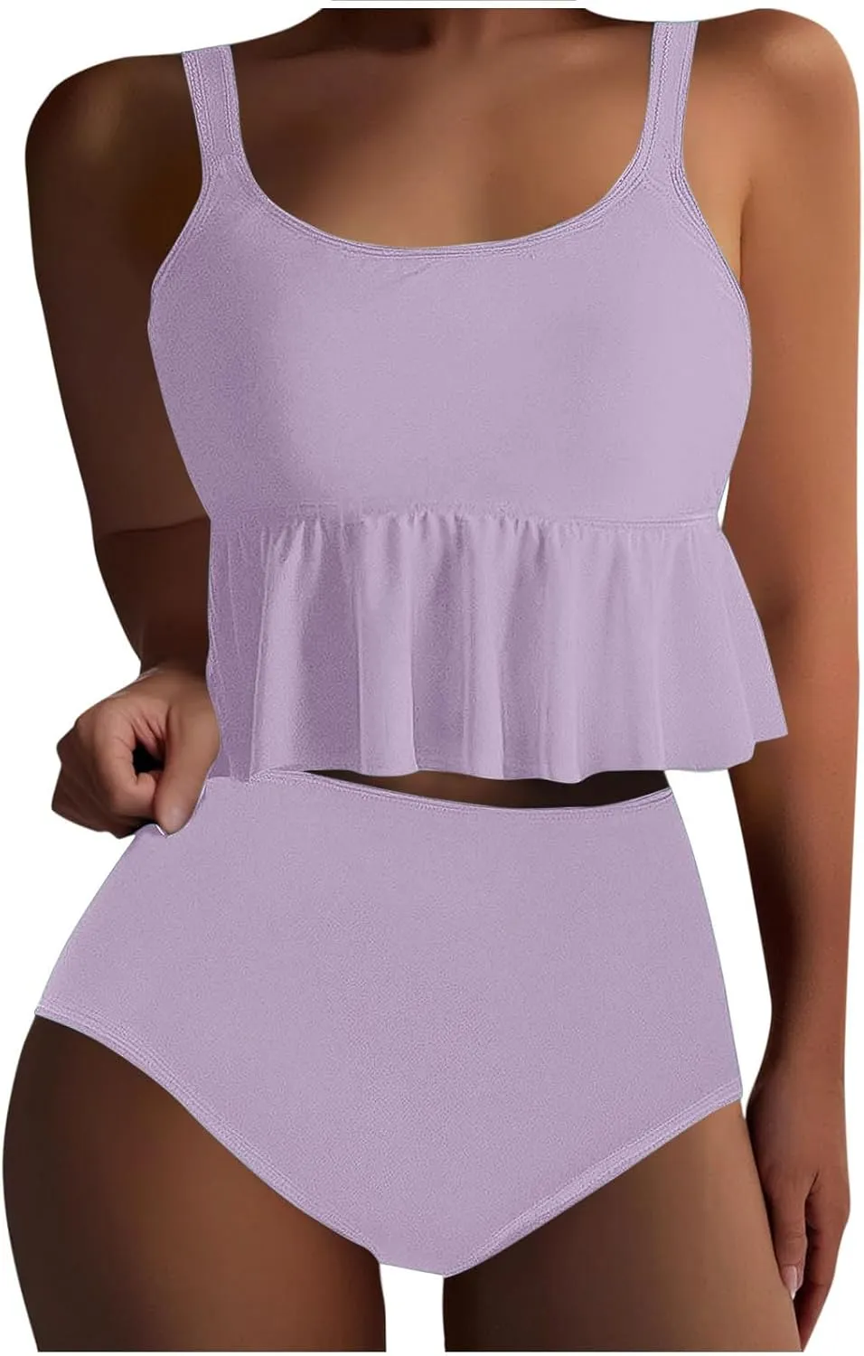 jsaierl Tankini Swimsuits for Women Tummy Control Ruffle Modest 2 Piece Swimwear Beachwear 2025 Summer Vacation Bathing Suits