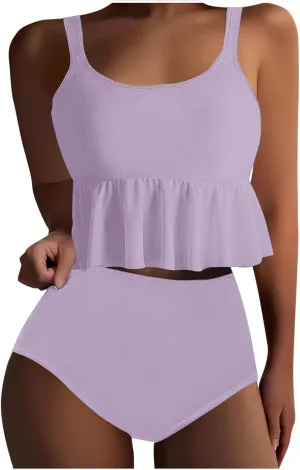 jsaierl Tankini Swimsuits for Women Tummy Control Ruffle Modest 2 Piece Swimwear Beachwear 2025 Summer Vacation Bathing Suits
