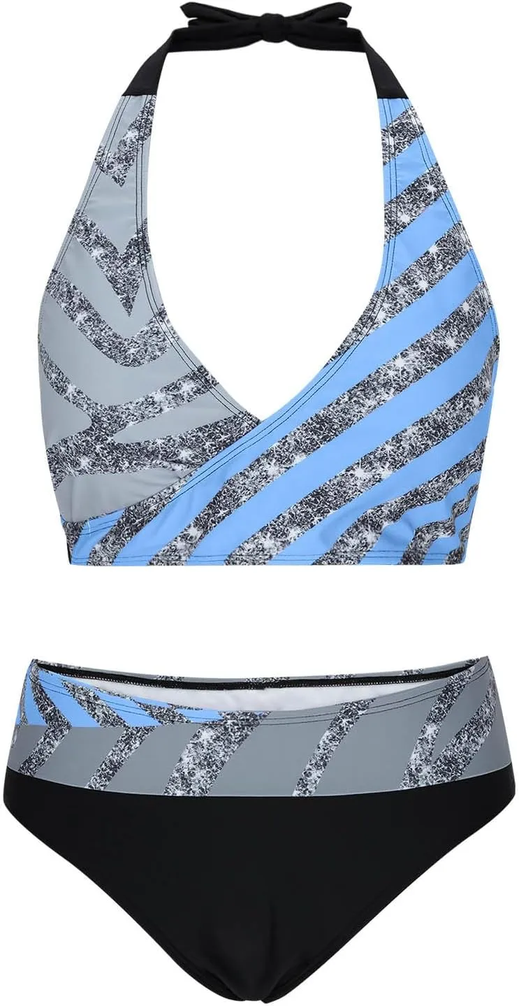 jsaierl Women Bikini Sets Sexy Triangle Bathing Suit Fashion Colourful Striped Print 2 Piece Swimwear Tummy Control Swimsuits