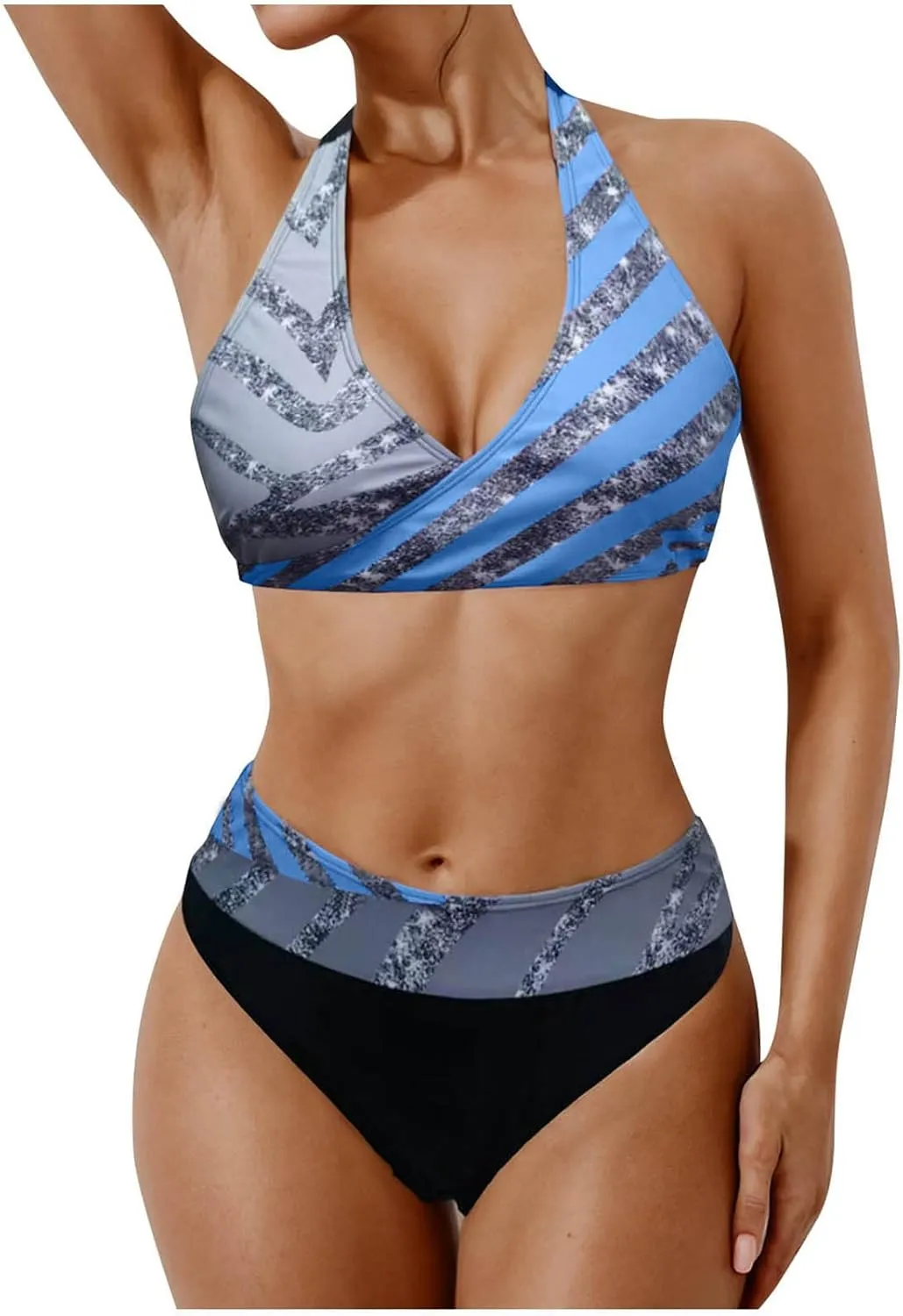jsaierl Women Bikini Sets Sexy Triangle Bathing Suit Fashion Colourful Striped Print 2 Piece Swimwear Tummy Control Swimsuits