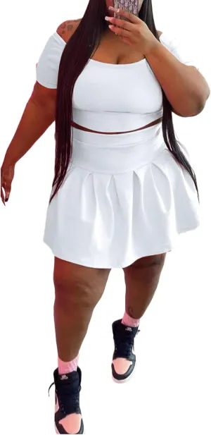 KELOVEPAN Pleated Short Skirt Sets Women 2 Piece Sweatsuits Sexy Plus Size Summer Two Piece Outfit Dress TrackSuit Set