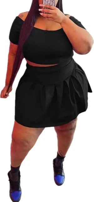 KELOVEPAN Pleated Short Skirt Sets Women 2 Piece Sweatsuits Sexy Plus Size Summer Two Piece Outfit Dress TrackSuit Set