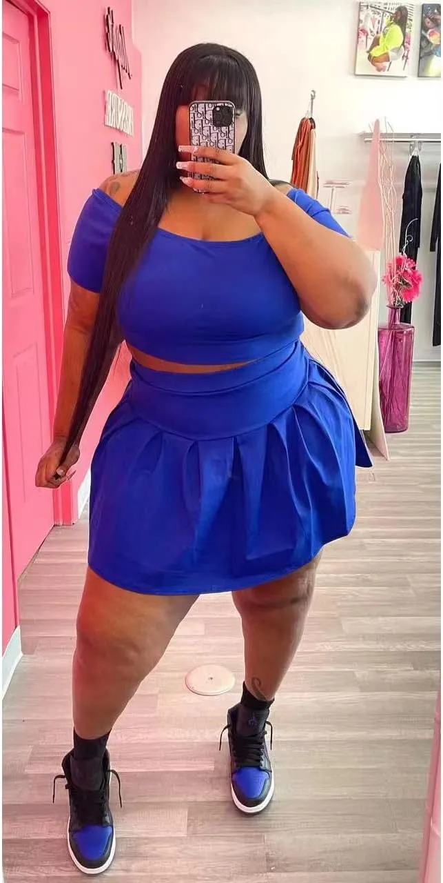 KELOVEPAN Pleated Short Skirt Sets Women 2 Piece Sweatsuits Sexy Plus Size Summer Two Piece Outfit Dress TrackSuit Set