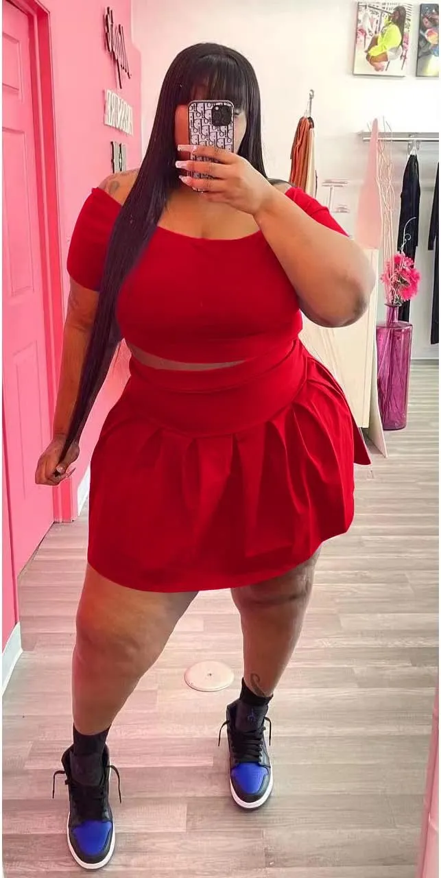 KELOVEPAN Pleated Short Skirt Sets Women 2 Piece Sweatsuits Sexy Plus Size Summer Two Piece Outfit Dress TrackSuit Set