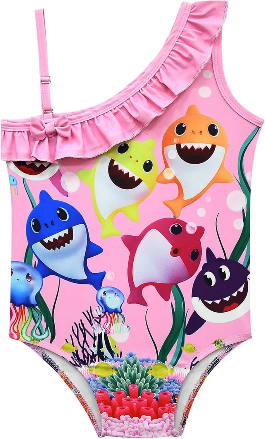 Kids Girls Swimwear,1/2 Piece Swimwear Set 2-9Years Off Shoulder Bikini Set 3D Printing Cute Sharks Bathing Suits for Girls