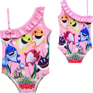 Kids Girls Swimwear,1/2 Piece Swimwear Set 2-9Years Off Shoulder Bikini Set 3D Printing Cute Sharks Bathing Suits for Girls