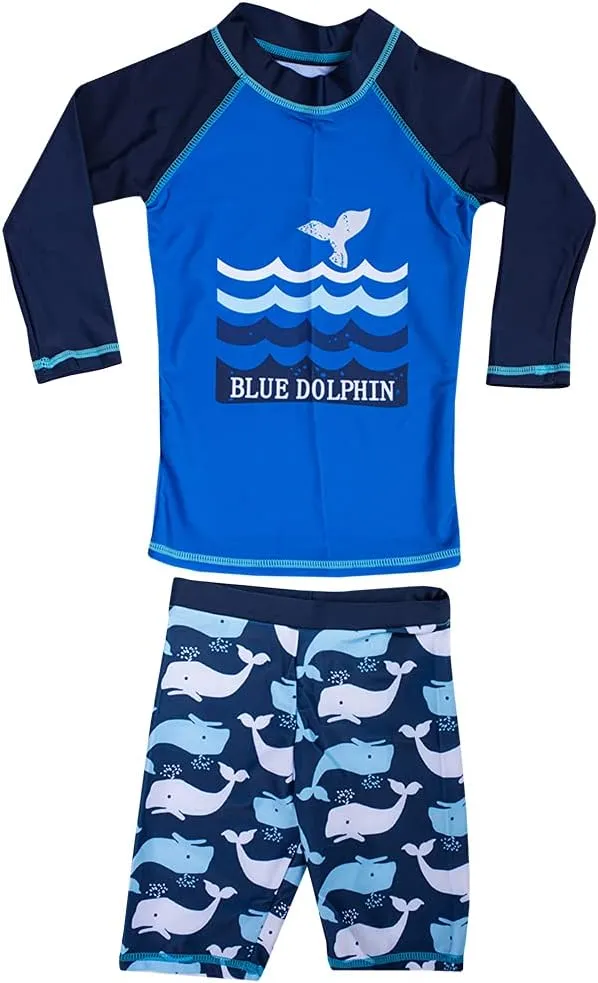 Kids Toddler Boys Two Piece Rash Guard Swimsuits Long Sleeve UV Sun Protection Sun-Suit Swimwear Sets