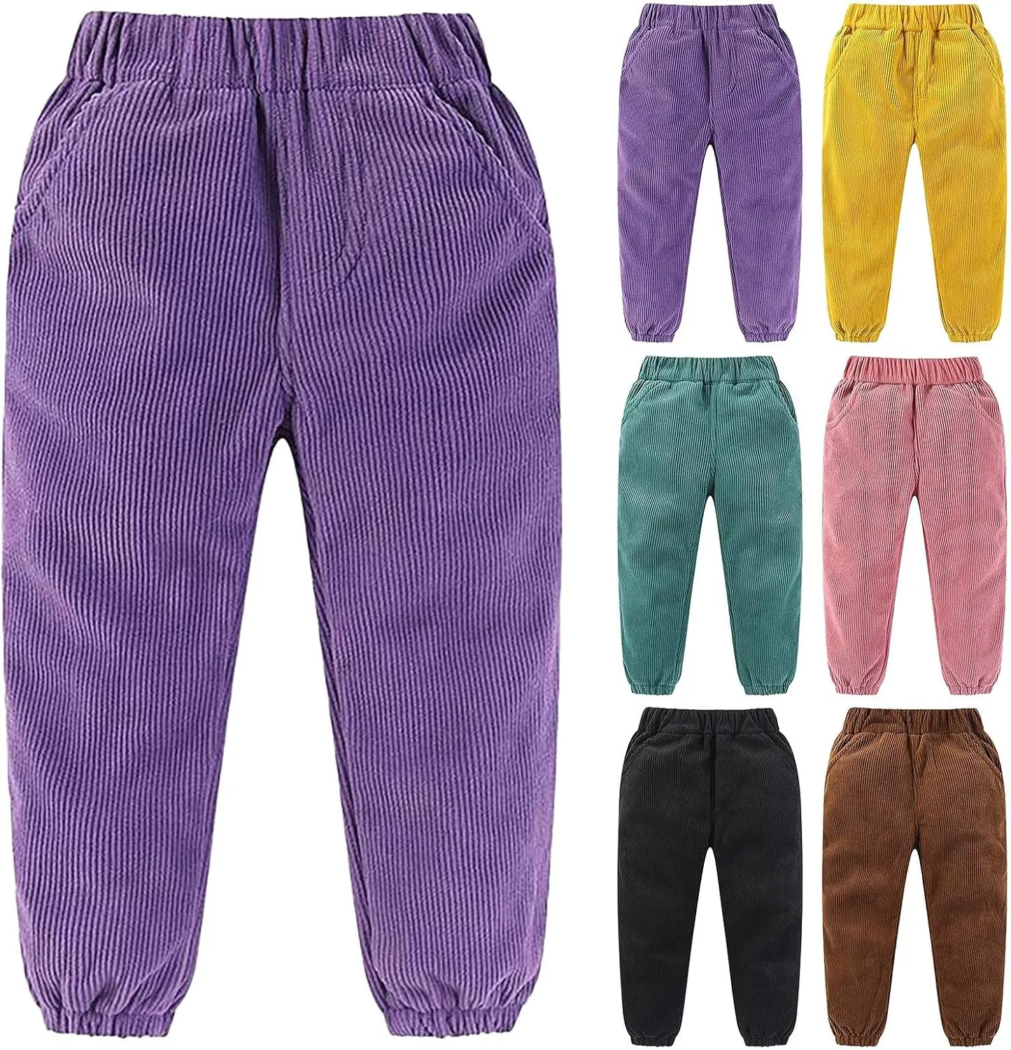 Kids Toddler Sweatpants Corduroy Solid Elastic Waist Jogger Pants with Pockets Boys Girls Fall Winter Bottoms Clothes