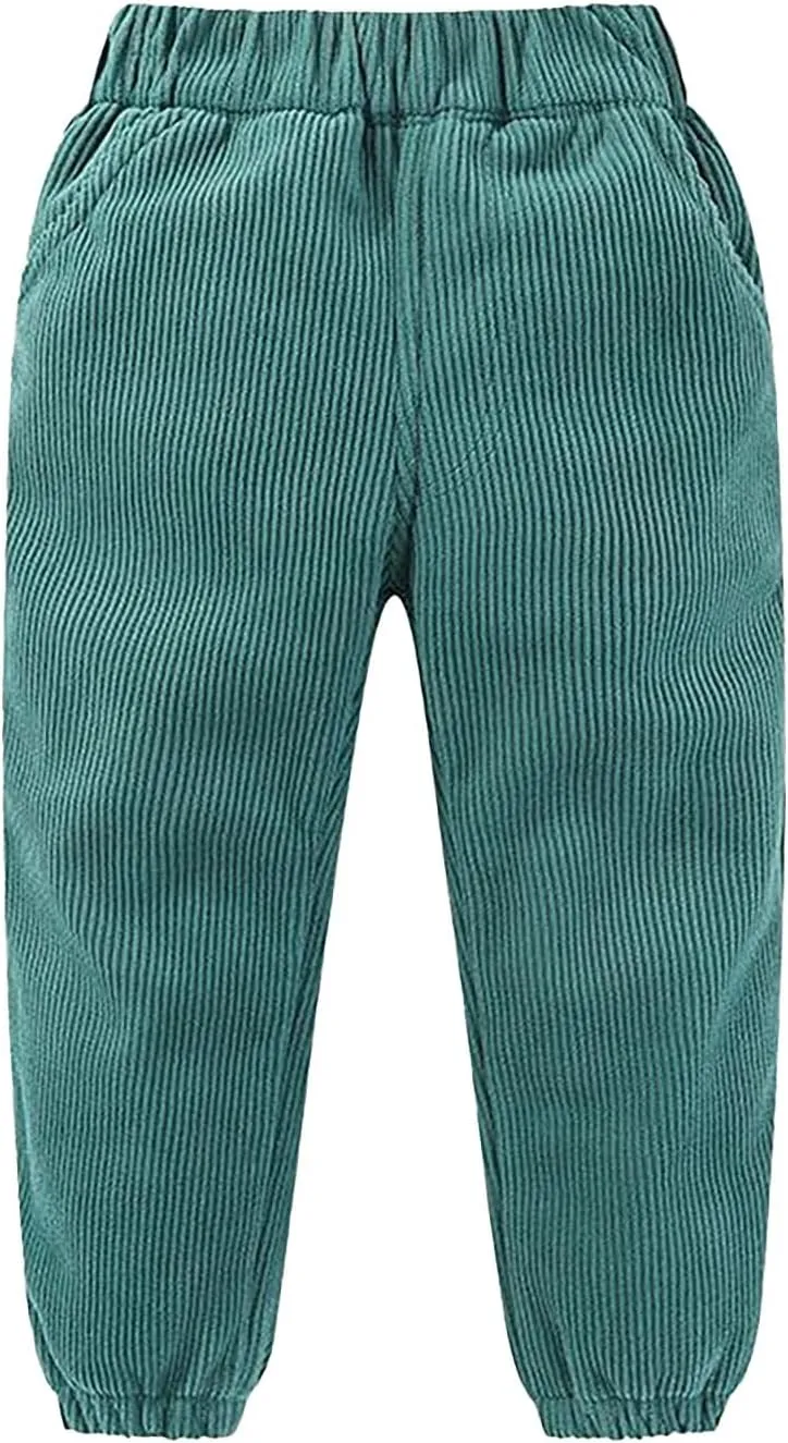 Kids Toddler Sweatpants Corduroy Solid Elastic Waist Jogger Pants with Pockets Boys Girls Fall Winter Bottoms Clothes