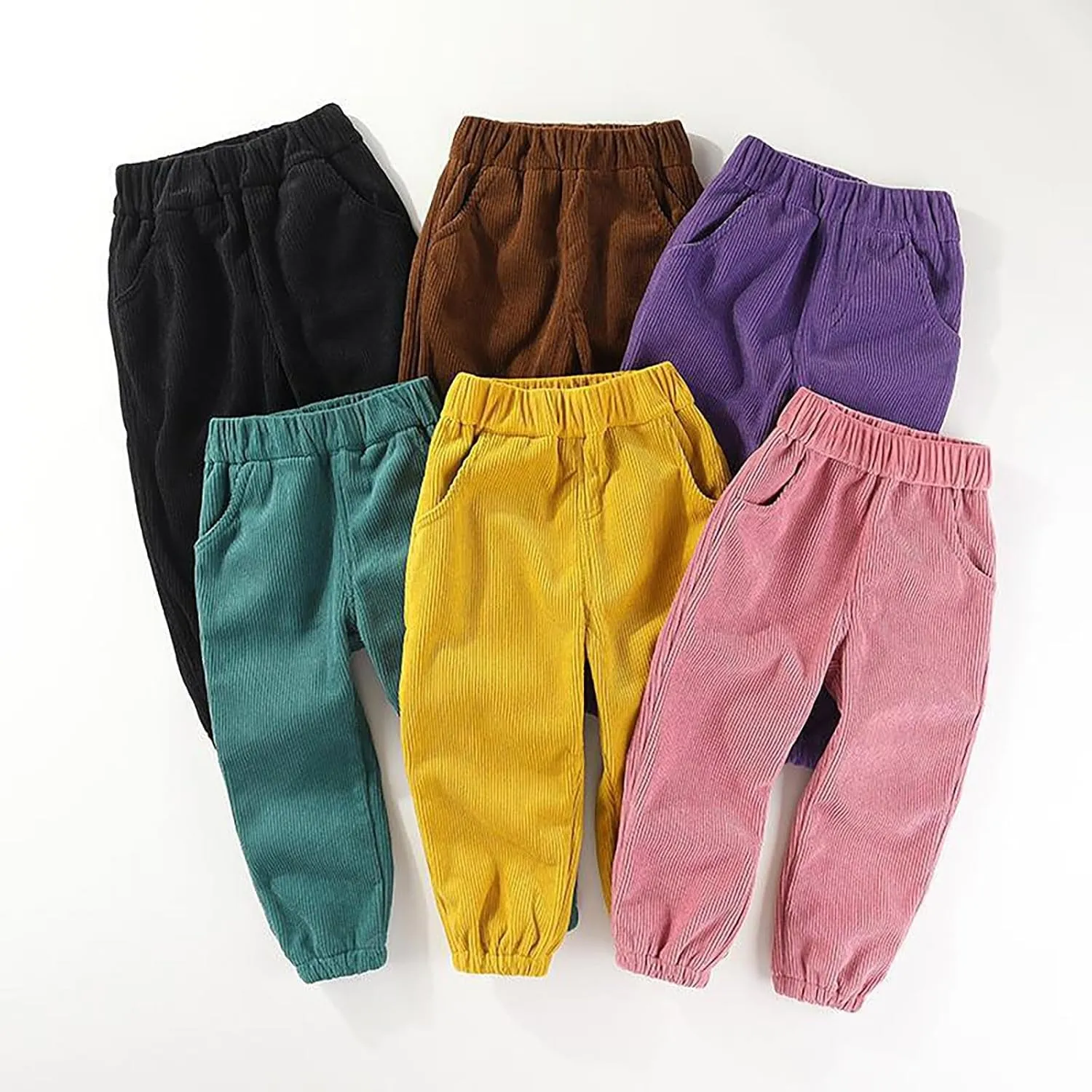 Kids Toddler Sweatpants Corduroy Solid Elastic Waist Jogger Pants with Pockets Boys Girls Fall Winter Bottoms Clothes