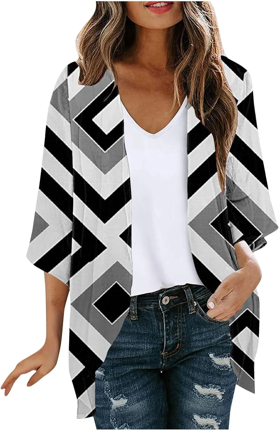 Kimonos for Women Dressy Casual Cardigans Chiffon Lightweight Cute Boho Floral Print Kimonos Beach Cover Ups Tops